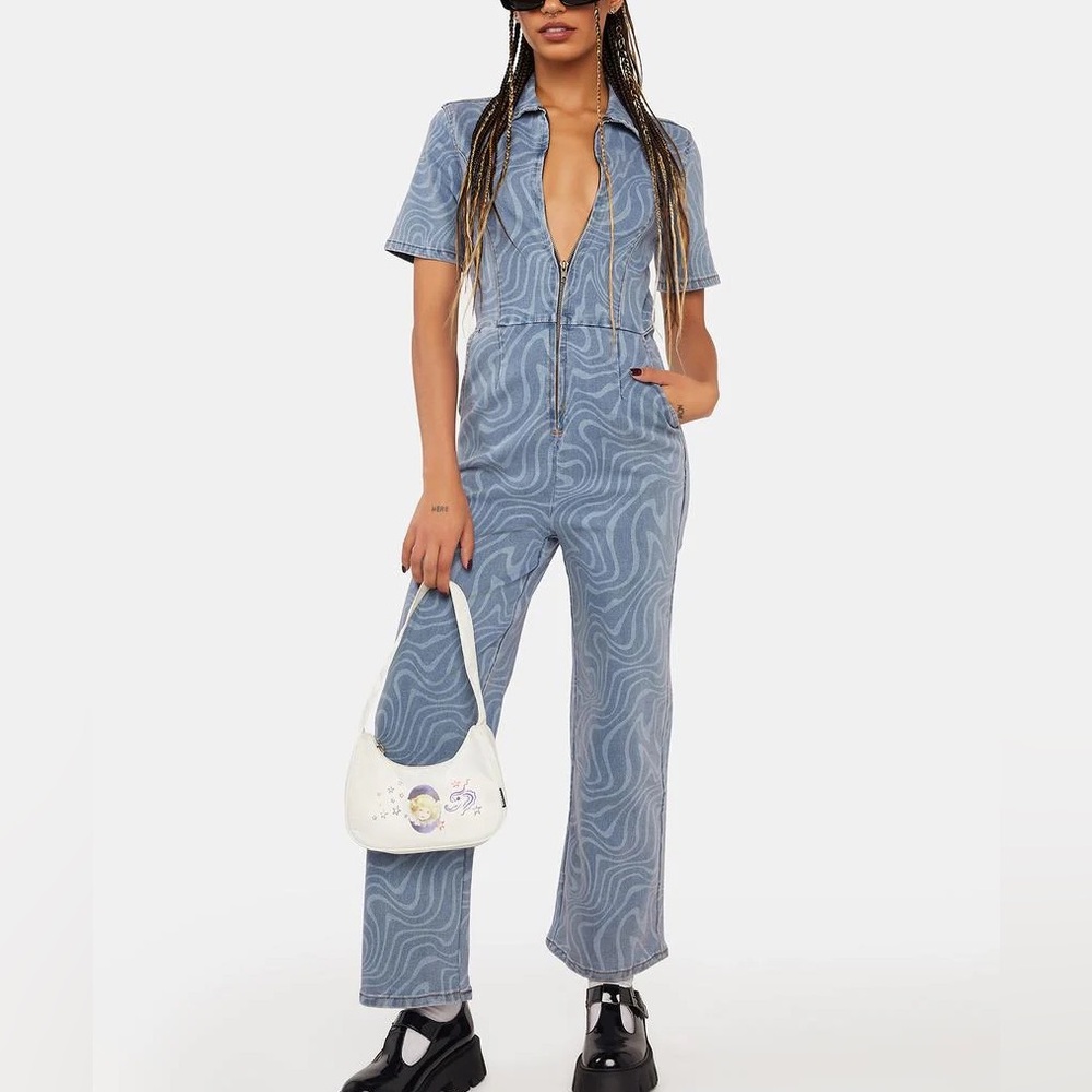 Another Girl Denim Swirl Jumpsuit AS IS